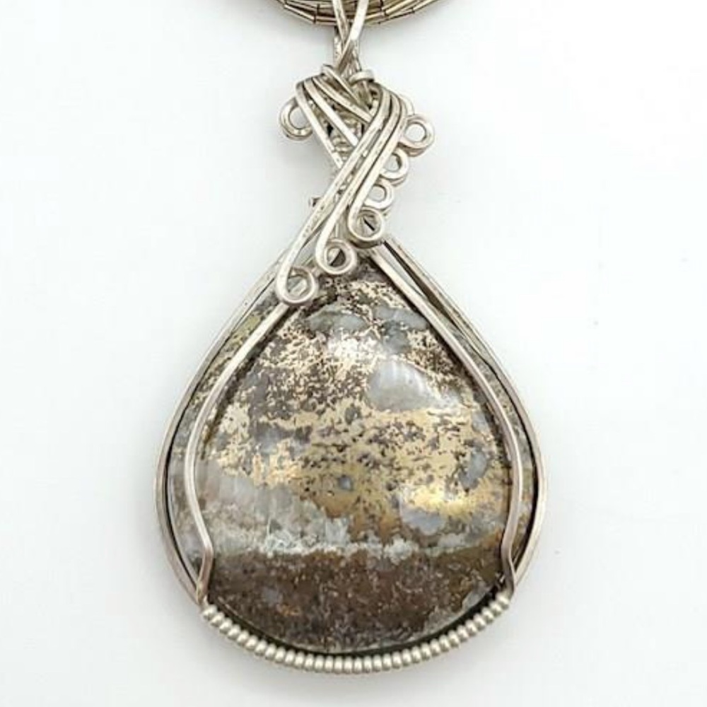 Mohawkite on 20-Strand Liquid Silver .925 Necklace 36.76 Grams